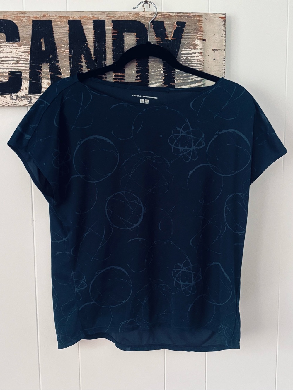 UNIQLO x Futura Laboratories Athleisure Teal Patterned Cap-Sleeve Tee Shirt Top